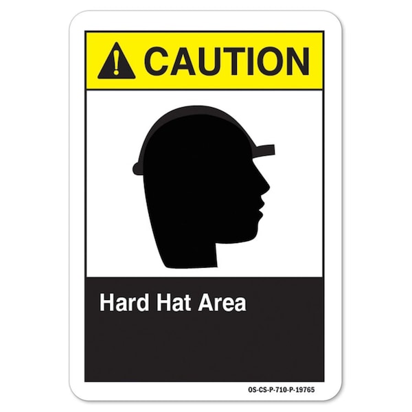 ANSI Caution Sign, Hard Hat Area, 14in X 10in Aluminum, 14" W, 10" H, Landscape, Hard Hat Area